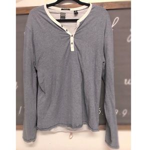 men’s blue long sleeved shirt